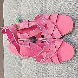 Cole Haan Like New Bright Pink Espadrille Sandal Wedges 8.5